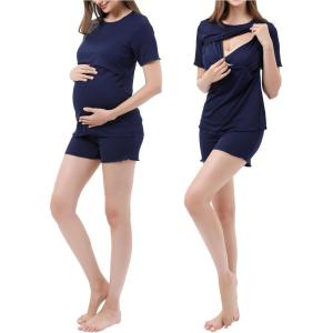 imageAlina Mae Maternity Pregnant womens nursing pajamas set pregnant womens lounge pajamas short sleeveNavy on Navy